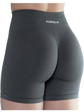 AUROLA Intensify Workout Shorts for Women Seamless Scrunch Short Steele Grey Med